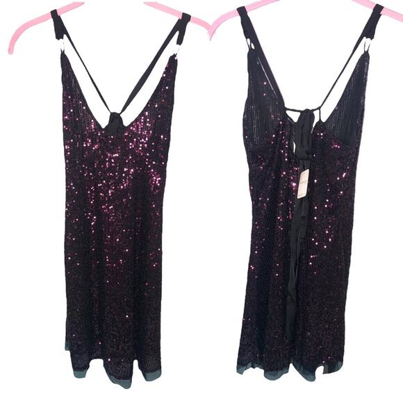 Free People Gold Rush Sequin Open Back Dress Plum Combo Size XS - Picture 1 of 4